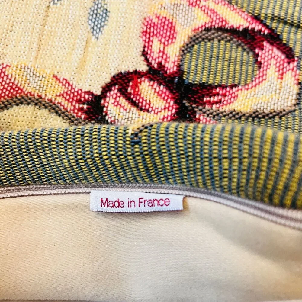 Vintage French Tapestry Floral Pillow Sham Needlepoint Made in France 25”x21”